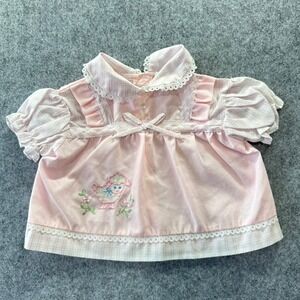 Vintage Cradle Togs Baby Girl Pink Plaid Embroidered Lamb Lace Trim Top